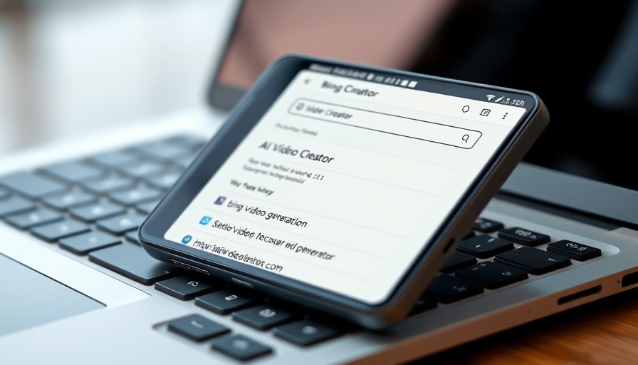 Smartphone displaying Bing Video Creator free AI video generation tool.