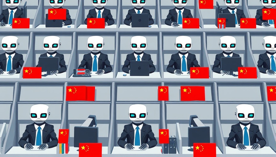 AI agents in business as robots in cubicles with China flags.