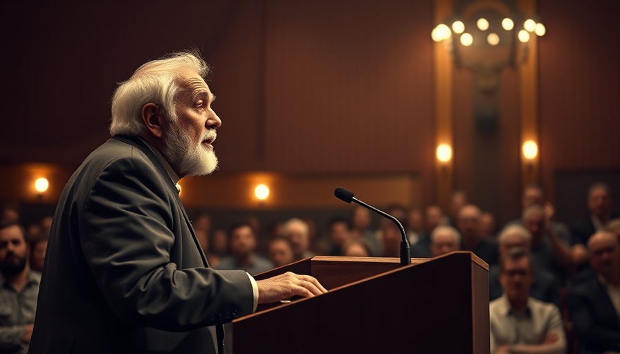 Courageous Joy in the Fight for Truth, speaker at a podium.