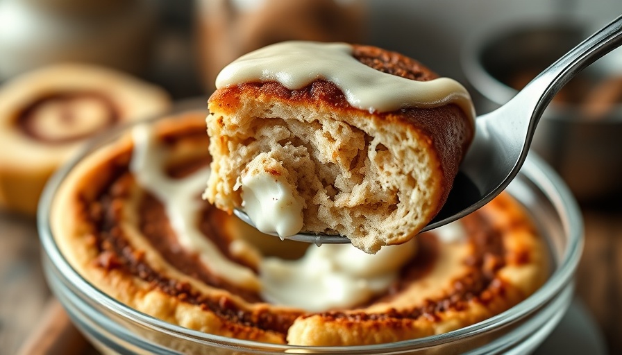 Cinnamon Roll Pancake Bowl with Cottage Cheese close-up in a spoon.