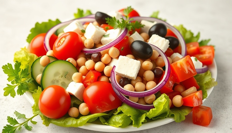 No-Cook High-Protein Lunch with colorful Mediterranean salad in a bowl.