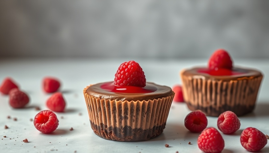 No-bake vegan chocolate cheesecake cups with raspberries.