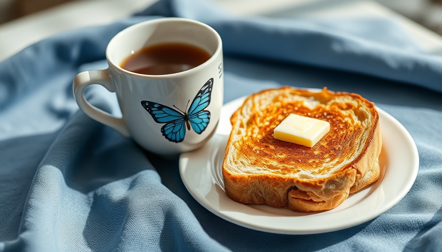 Cozy breakfast scene with toast and decorative cup.