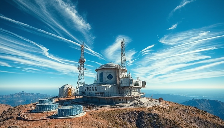 Rising CO2 levels research station with solar panels under blue sky.