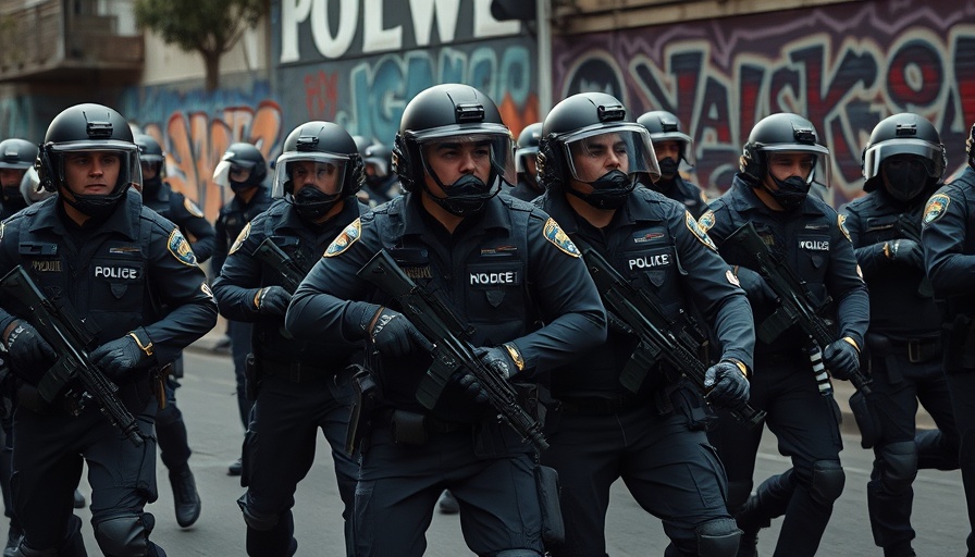 National Guard officers during Los Angeles protest, strategically advancing.