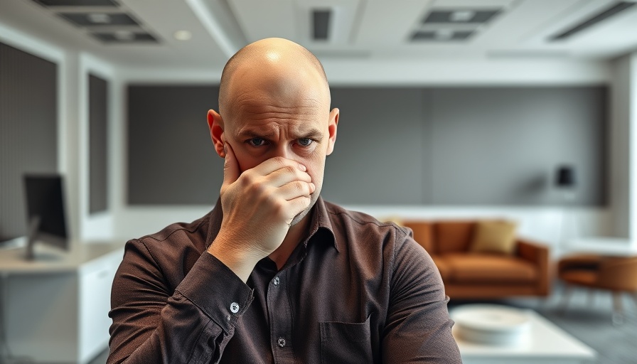Frustrated man discussing customer service with mobile providers in an office.