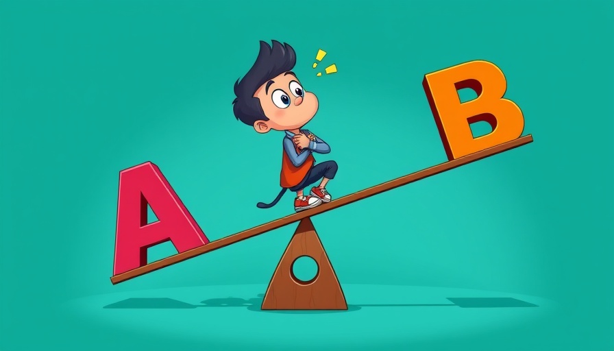 Cartoon illustrates effective decision-making for business, balancing on seesaw.