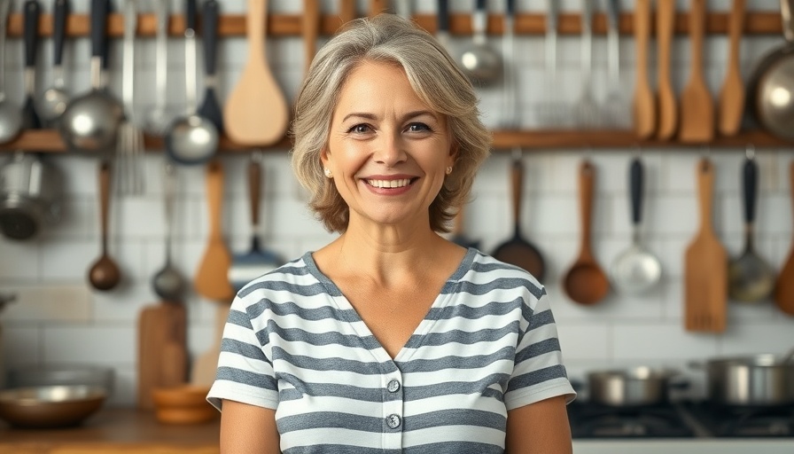 Woman in a kitchen with cooking utensils, photorealistic.