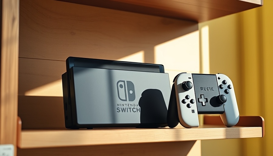 Nintendo Switch 2 console and controllers on shelf in sunlit room.