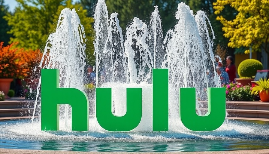 Event setup with Hulu logo and fountain representing Disney Hulu acquisition.