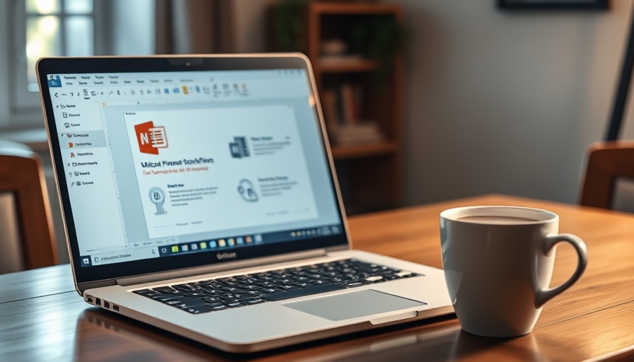 Modern laptop displaying Microsoft Office on wooden table for lifetime access.