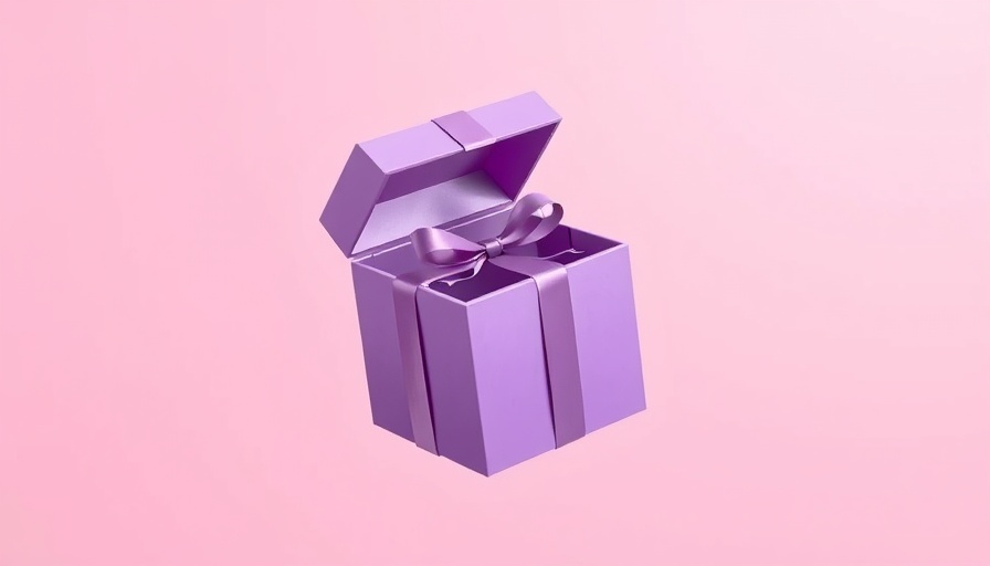 Floating purple gift box with open lid, pastel gradient background.