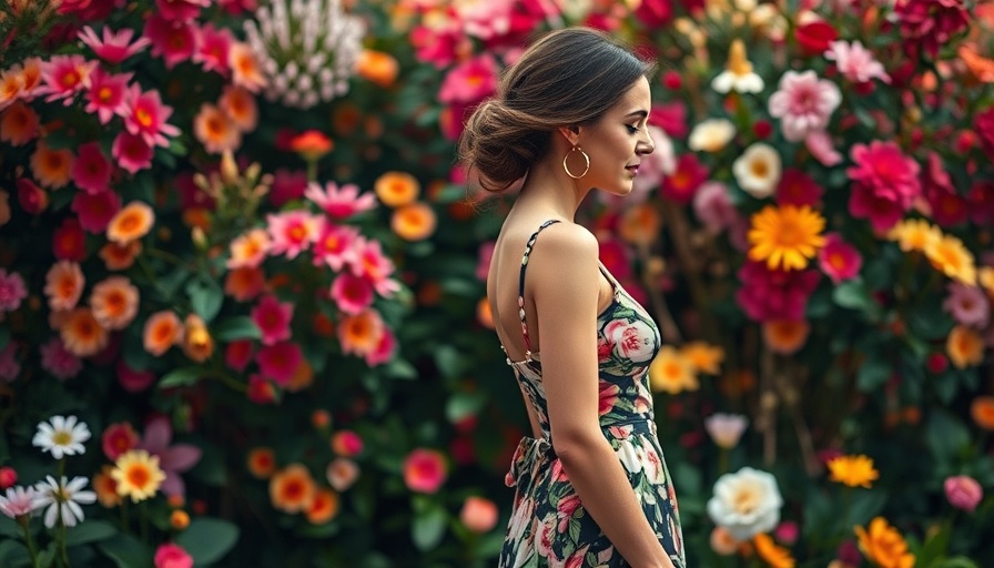 Elegant woman in floral dress amid flowers, representing celebrity lawsuit dismissed.