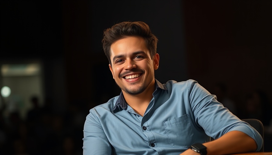 A smiling individual seated in a relaxed pose during an event.