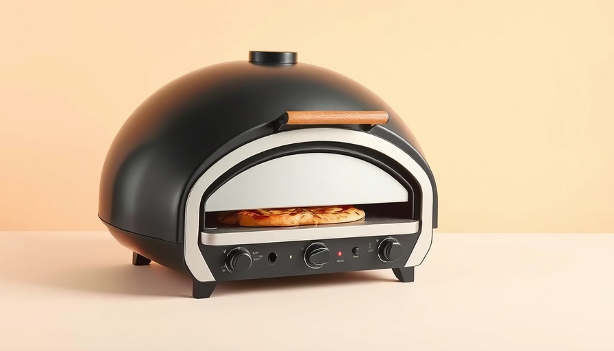 Sleek modern Lidl portable gas pizza oven on pastel background.