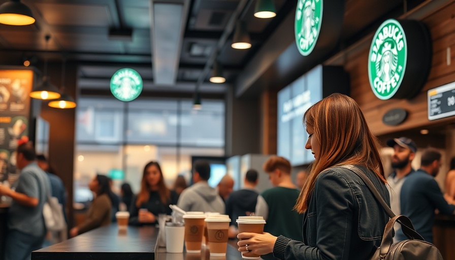 Customers ordering at a vibrant Starbucks counter, highlighting the brand's turnaround strategy.