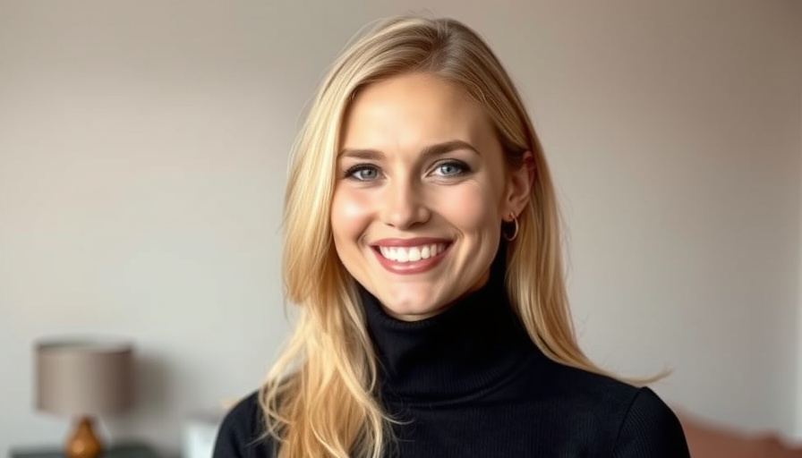 Smiling mature woman in turtleneck, menopause belly fat discussion.