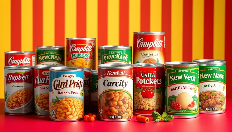 Top-tier canned soup brands displayed on vibrant background.