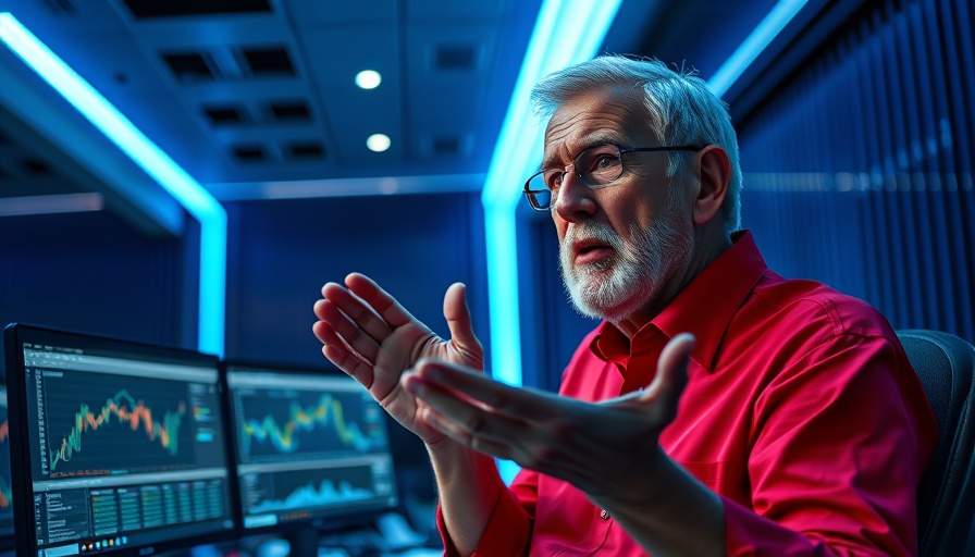 Elderly man discussing investments in a modern office setting.