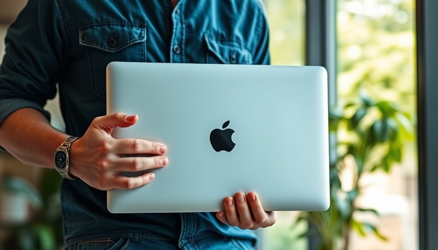 Person with Apple laptop in hands, suggesting VirtualBox on Apple Silicon.
