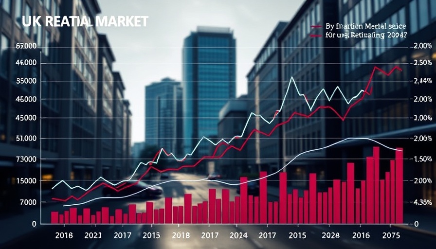 Graph illustrating UK rental market trends in a cityscape.