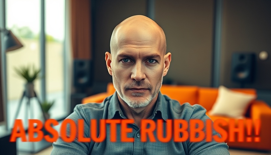 Serious man in a modern office highlighting 'absolute rubbish' text.