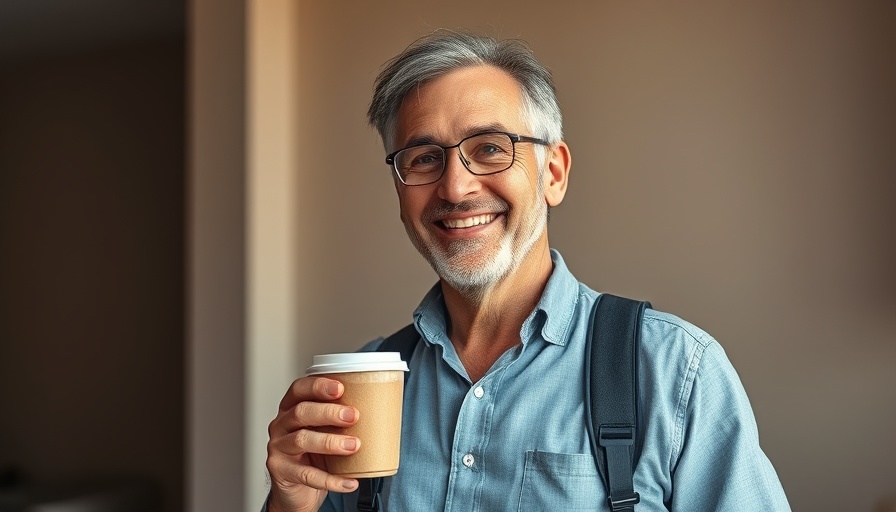 Casual attire man confidently holding a cup