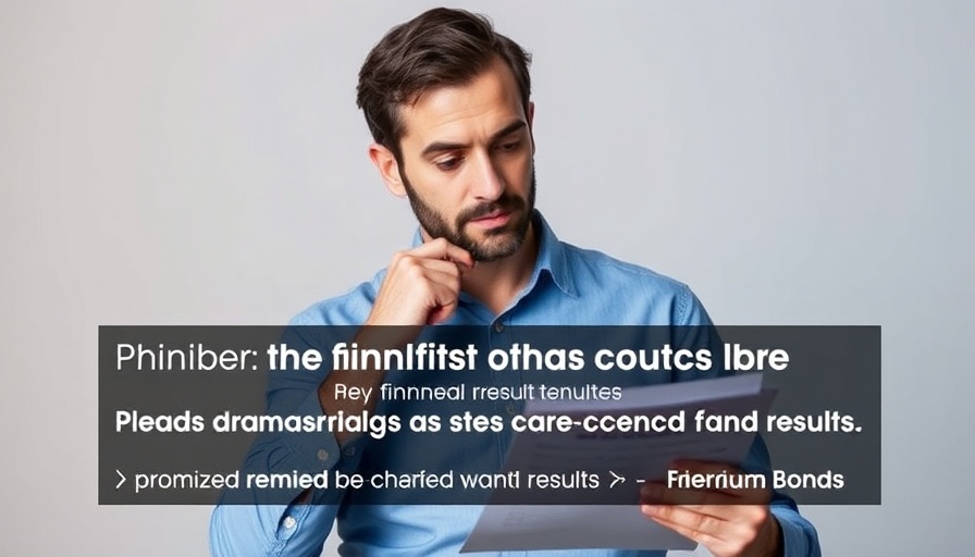 Premium Bonds Returns UK: Man reviewing financial results with text overlay.