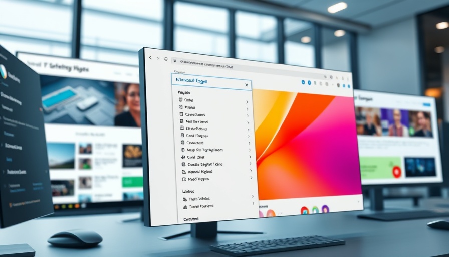 Microsoft Edge browser features in split-screen view, showcasing menu options.