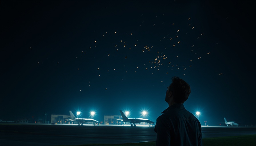 Iran Attempts Attack on US Airbase in Qatar, night sky scene with a man observing.