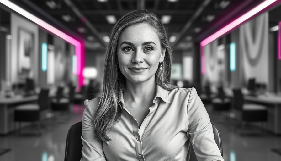 Woman seated with digital LinkedIn-themed overlay, custom AI models for businesses context.