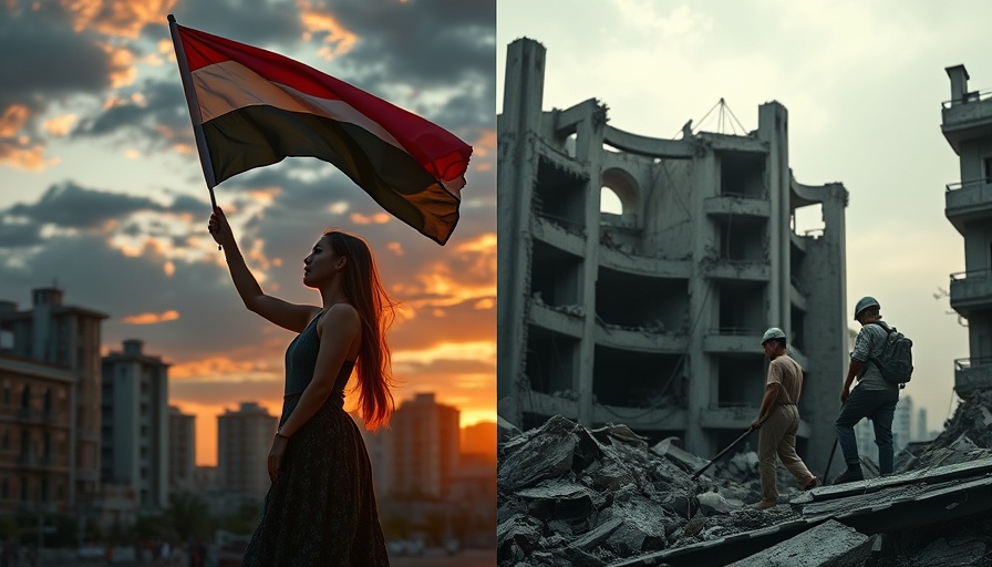 Israel Iran ceasefire: Woman with flag and rescuers at rubble site.