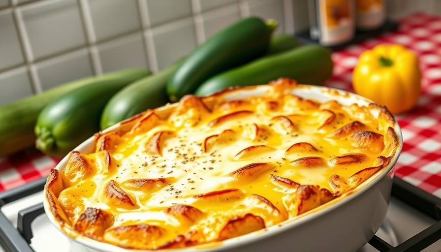 Savory squash casserole recipe with melted cheese.