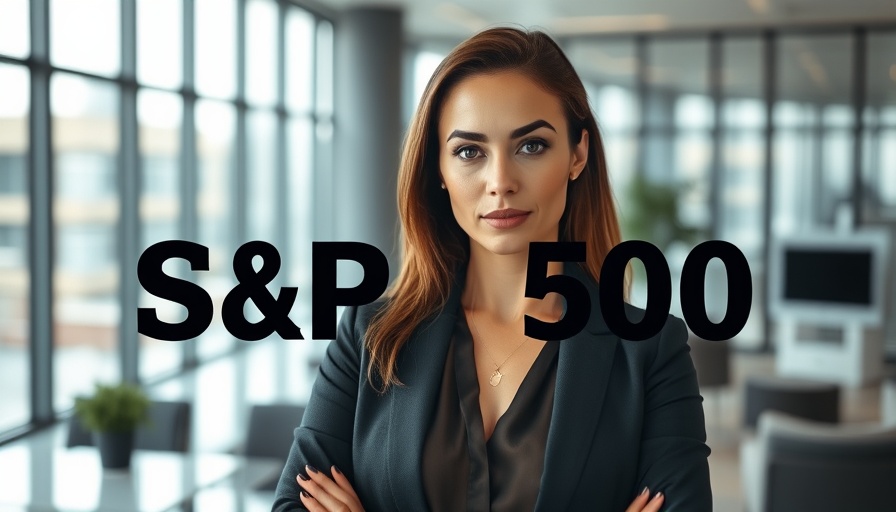 Confident woman in office with 'S&P 500' crossed out.