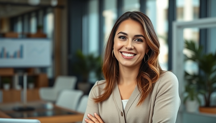 Confident woman discussing how to build wealth fast in a modern office.