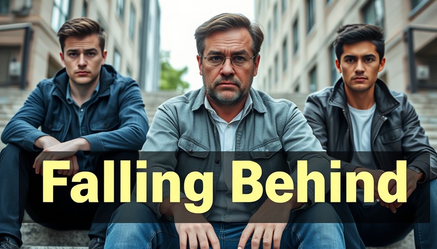 Crisis Facing Young Men: Two youths sitting on steps, 'Falling Behind' text.