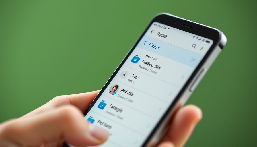 Smartphone showing file browsing interface on a green background