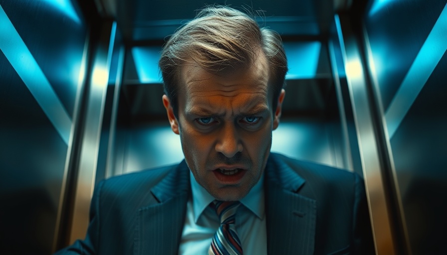 Wall Street meltdown stress reflected in elevator scene.