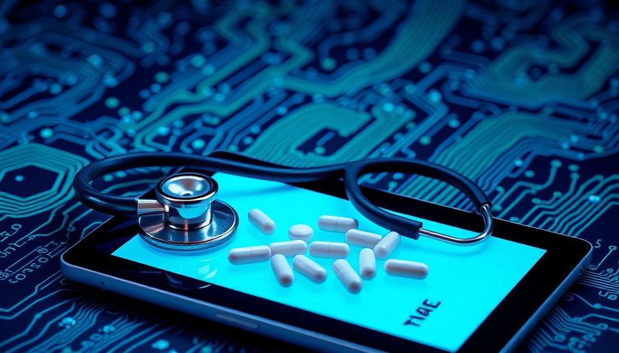 Futuristic digital healthcare setup with medical items on tablet.