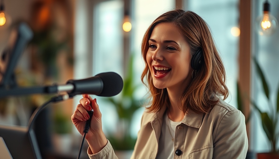Woman discussing Building Your Life on the Solid Rock in podcast setting.