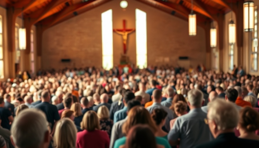 Congregation attending live Sunday service in church.