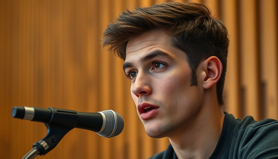 Young man discussing recent abortion amendment, focused expression.