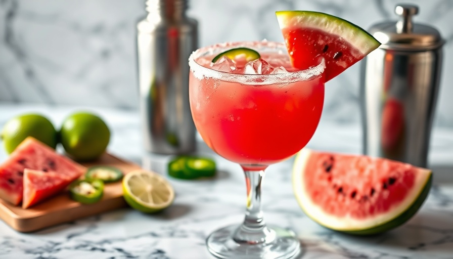 Vibrant pink watermelon margarita with lime garnish.
