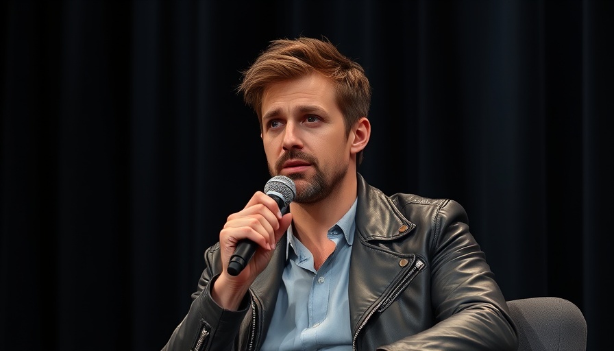 Man in a leather jacket speaking into a microphone