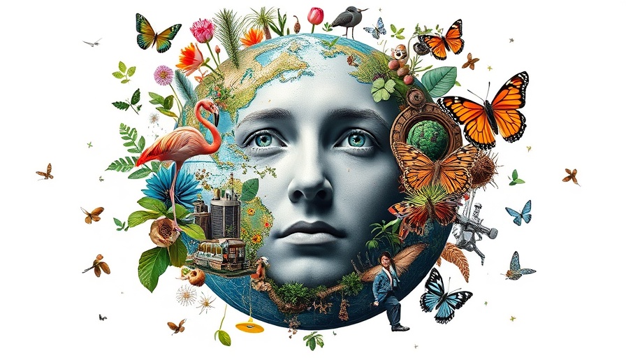 Jeff Bezos new vision concept with Earth elements and human face.