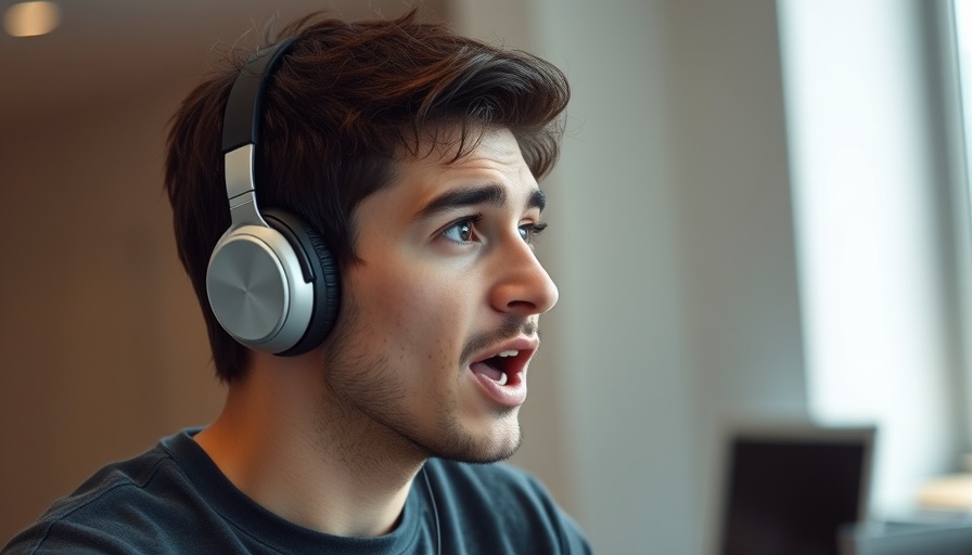 Man discussing strategy, wearing headphones indoors.
