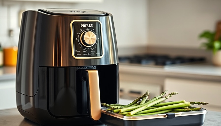 Modern Ninja air fryer with gold accents close-up