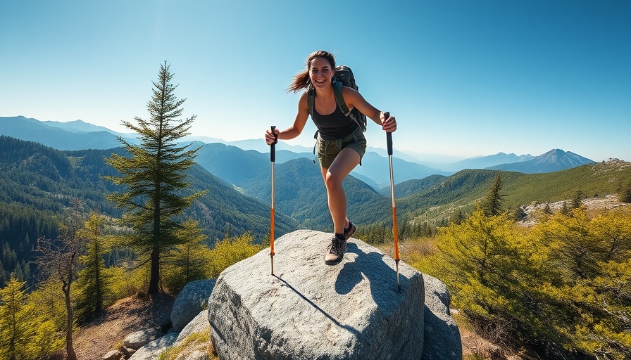 Smiling woman hiking in best hiking shoes on a scenic trail.