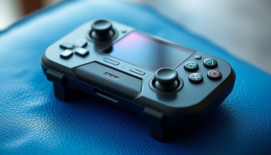 Backbone Pro mobile gaming controller on blue leather surface.