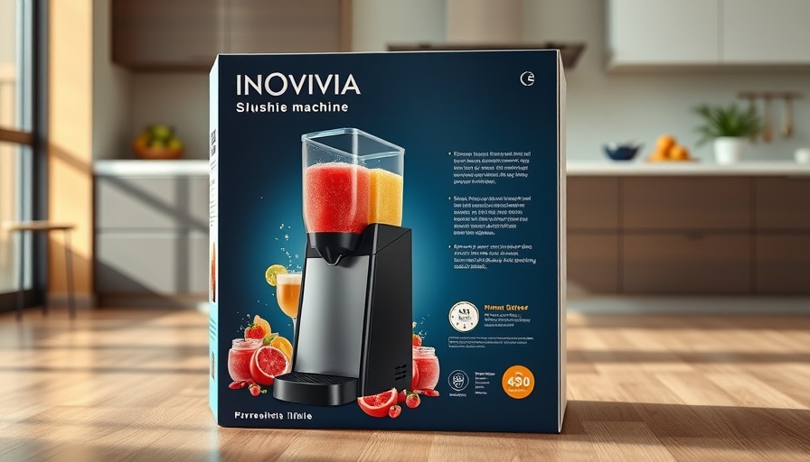 INOVIVIA Slushie machine box showcasing features, modern design.